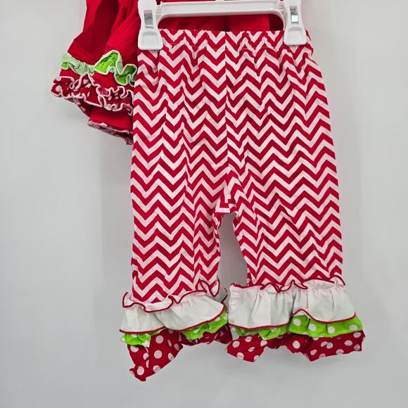 Smocked A Lot Vintage Baby Girl Santa Smocked Neck Ruffle Chevron Outfit 18M - Picture 9 of 9